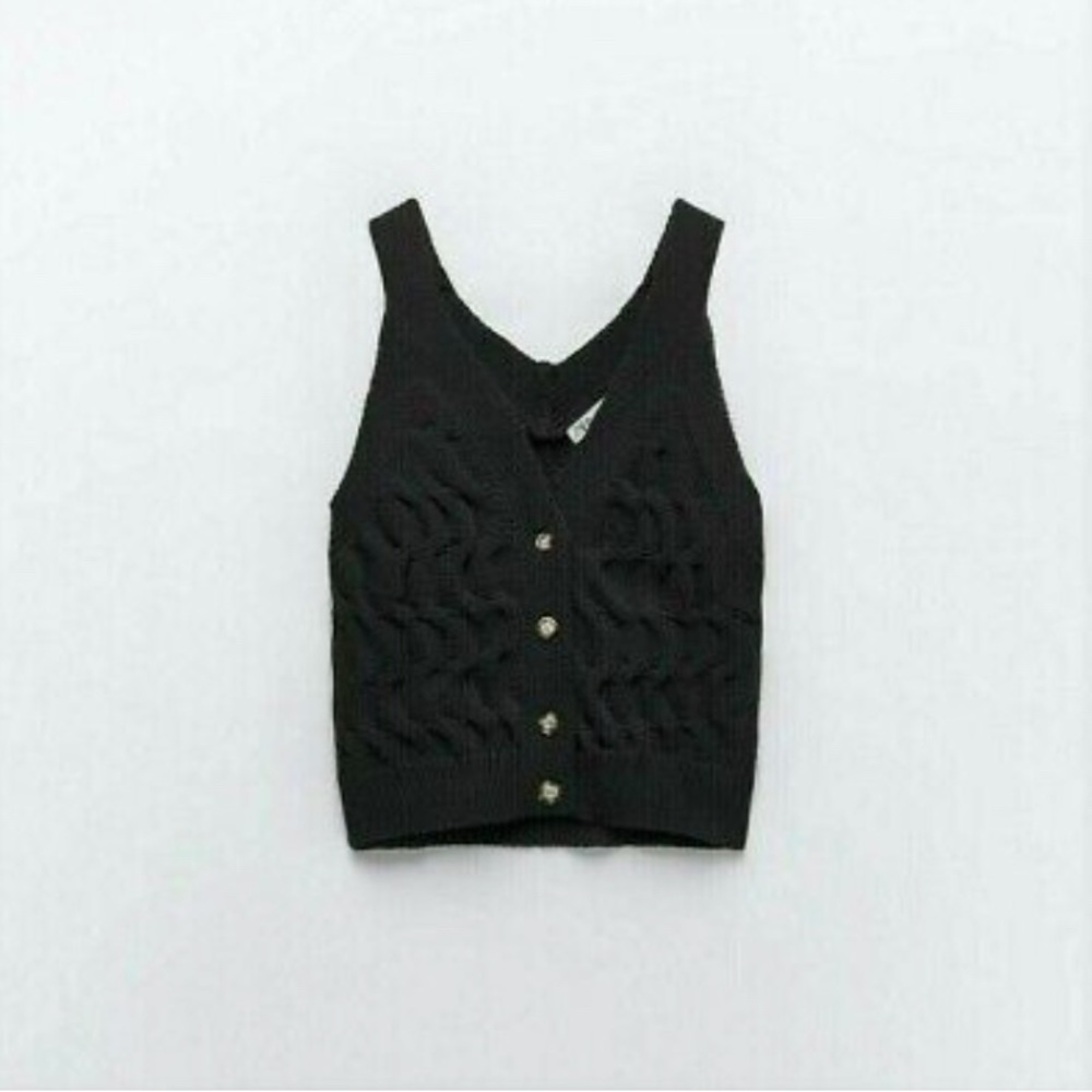 NWT Zara Black Cable Knit Vest M